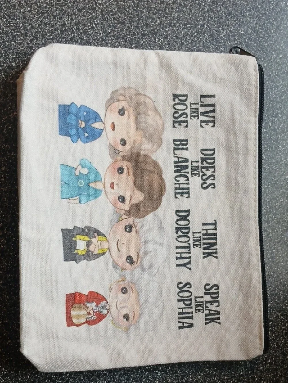 Golden Girls Cartoon Cosmetic Pouch - Beige Canvas